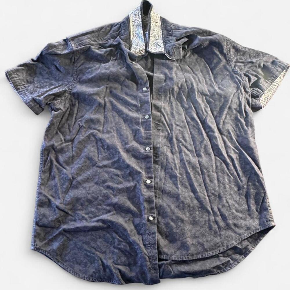 Robert Graham Shirt Mens XL Blue Paisley Button-Up Short Sleeve Casual Cotton